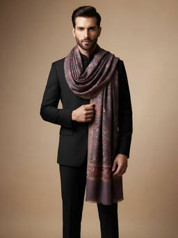 MUFFLY - Men Bamboo Silk All-Over Kalamkari Floral Printed Multi-Color Shawl