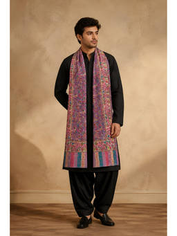 MUFFLY - Men Bamboo Silk All-Over Kalamkari Floral Printed Multi-Color Shawl