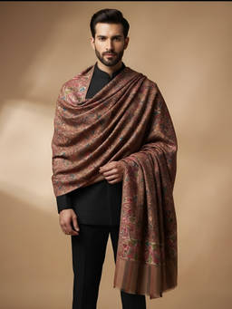 MUFFLY - Men Bamboo Silk All-Over Kalamkari Floral Printed Multi-Color Shawl