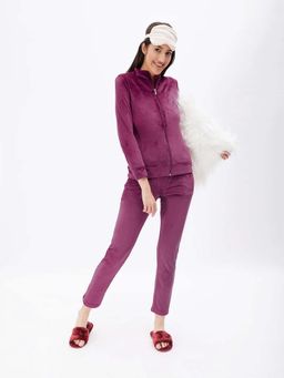 Sweet Dreams - Women Solid Wine Jacket With Trouser