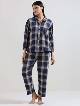 Dear Bed Comfort Clothing - Tartan Checks Cotton Shirt With Pyjama