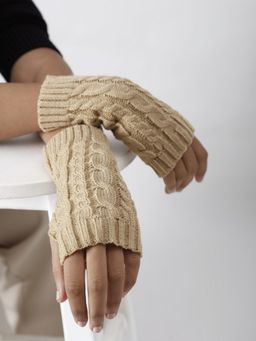 Twenty Dresses by Nykaa Fashion - Beige Textured Thumb Cutout Gloves
