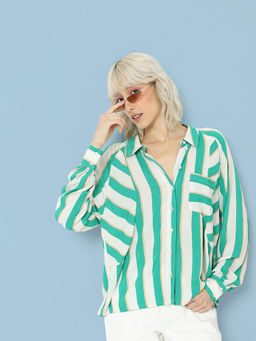 ONLY - Women Striped Green Shirt
