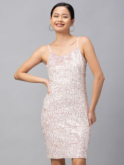 Globus - Women Beige Embellished Bodycon Party Dress