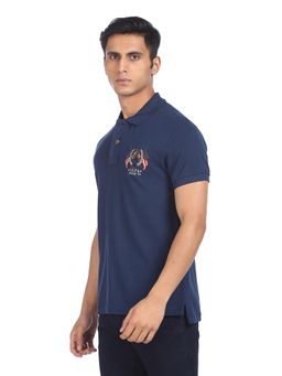 U.S. POLO ASSN. - Men Dark Blue Cotton Solid Polo T-shirt