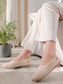 Carlton London - Women Woven Design Pattern Slip On Beige Ballerinas
