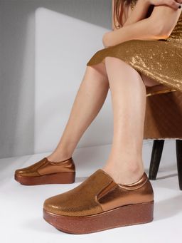 The White Pole - Copper Platform Heel Stylish Loafers for Women