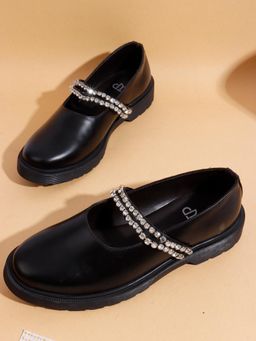 The White Pole - Black Embellished Trendy Flat Loafers for Women