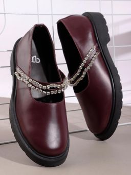 The White Pole - Maroon Embellished Trendy Flat Loafers for Women