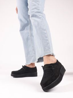 The White Pole - Black Suede Platform Lace-Ups Sneakers for Women
