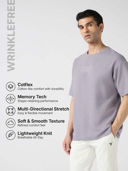 Technosport - Purple Men Textured Oversized Round Neck T-Shirt