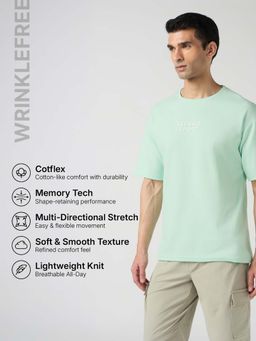 Technosport - Green Men Textured Oversized Round Neck T-Shirt