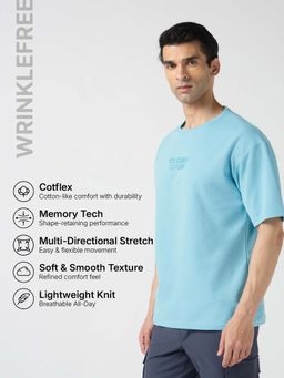 Technosport - Blue Men Textured Oversized Round Neck T-Shirt