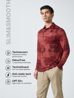 Technosport - Orange Men Abstract Printed Slim Fit Henley Neck Sports T-Shirt