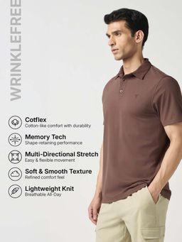 Technosport - Brown Men Solid Slim Fit Polo Sports T-Shirt