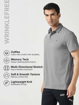 Technosport - Grey Men Solid Slim Fit Polo Sports T-Shirt