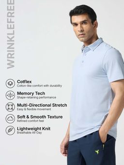 Technosport - Blue Men Solid Slim Fit Polo Sports T-Shirt