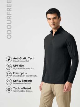 Technosport - Black Mens Solid Slim Fit Mock Neck Sports T-Shirt