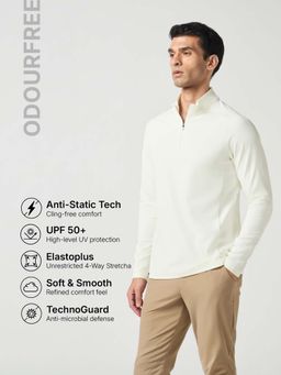 Technosport - Off White Men Solid Slim Fit Mock Neck Sports T-Shirt