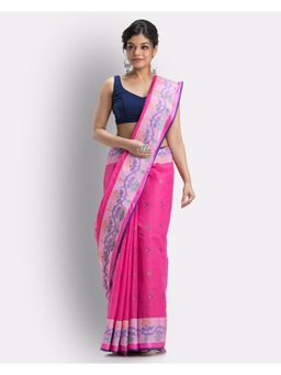 Angoshobha - Pink Woven Design Pure Cotton Handloom Taant Saree