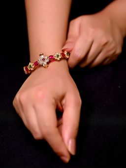 AG'S - Vyshali Rose Pink & Green Antique Gold Kada