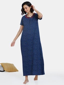 Zivame - Color Me Happy Knit Cotton Full Length Nightdress - Medieval Blue