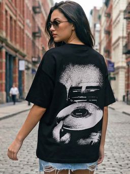 Bewakoof - Women's Black Groovy Printed Oversized T-Shirt