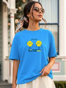 Bewakoof - Women's Azure Blue Doing Great Printed Oversized T-Shirt