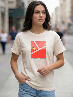 Bewakoof - Women's Beige Serving Printed Boyfriend T-Shirt