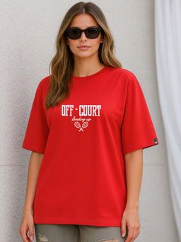 Bewakoof - Women's Fiesta Red Off Court Printed Oversized T-Shirt