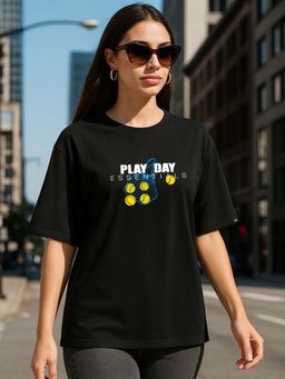 Bewakoof - Women's Black Essentials Printed Oversized T-Shirt