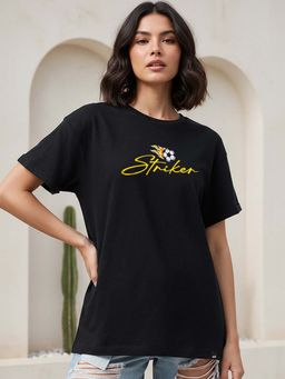 Bewakoof - Women's Black Striker Printed Boyfriend T-Shirt