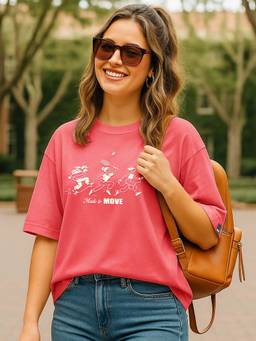 Bewakoof - Women's Deep Sea Pink Move Printed Oversized T-Shirt