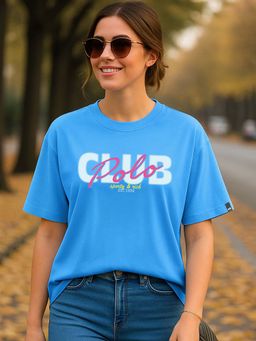 Bewakoof - Women's Azure Blue Club Print Oversized T-Shirt