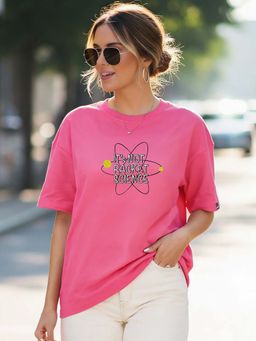 Bewakoof - Women's Fandango Pink It's Not Racket Science Print Oversized T-Shirt
