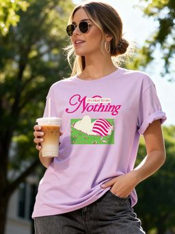 Bewakoof - Women's Lavender Bloom Do Nothing Printed Boyfriend T-Shirt