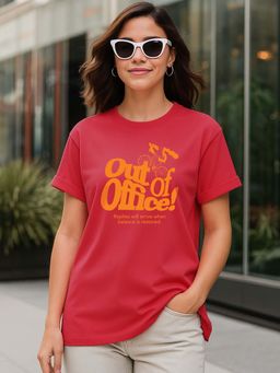 Bewakoof - Women's Bold Red Out Of Office Print Boyfriend T-Shirt
