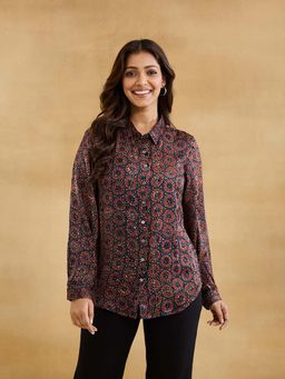 Fabindia - Women Printed Spread Collar Shirt
