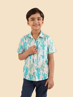 Fabindia - Boys Blue Printed Spread Collar Shirt