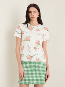 ELLE - Women's Multicolour Printed Round Neck T-Shirt