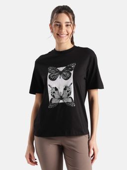 Jockey - A160 Women Super Combed Cotton Rich Oversized Printed T-Shirt - Black