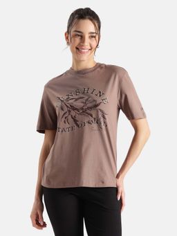 Jockey - A160 Women Super Combed Cotton Rich Oversized Printed T-Shirt - Deep Taupe