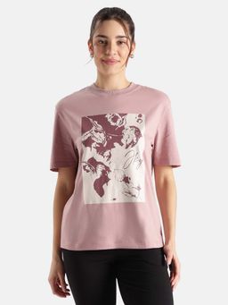 Jockey - A160 Women Super Combed Cotton Rich Oversized Printed T-Shirt - Wood Rose