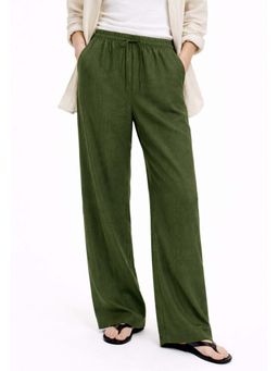 Lounge Dreams - Women's Olive Linen Solid Trouser