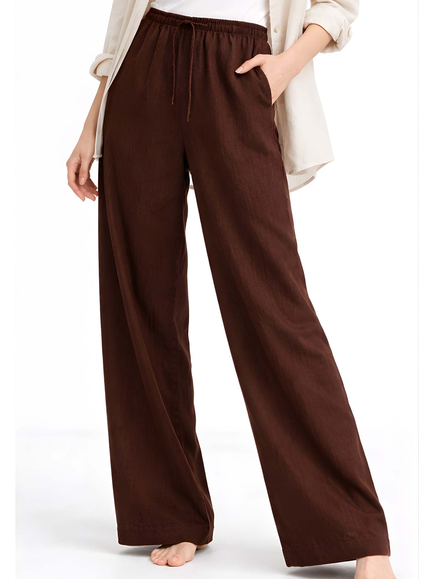 lounge dreams Women's Brown Linen Solid Trouser-picture-29
