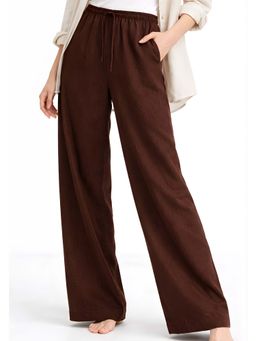 Lounge Dreams - Women's Brown Linen Solid Trouser