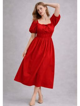 Lounge Dreams - Women's Red Pure Cotton Solid Dress