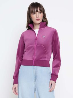 Guess - Women Purple Solid High Neck Sweatshirt