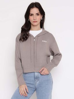 Guess - Flaminia Grey Ribbed Regular Fit Hoodie