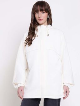 Guess - Women Peony White Jacquard Hooded Neck Regular Fit Hoodie